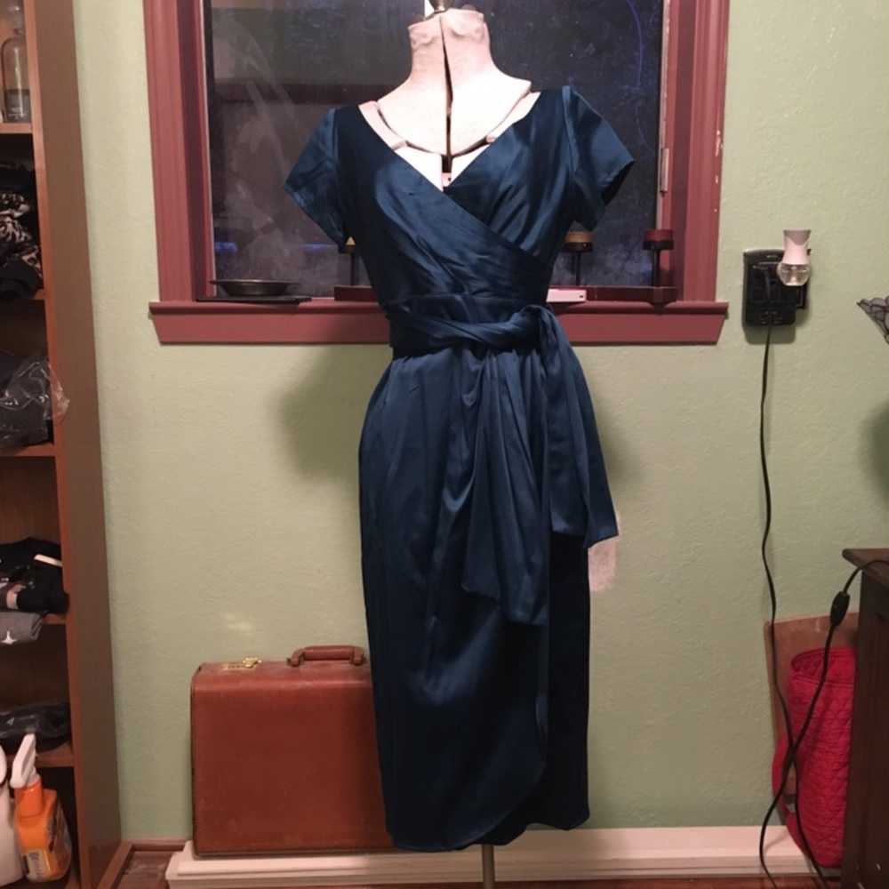 Pinup Girl Clothing Ava Dress in Blue Satin